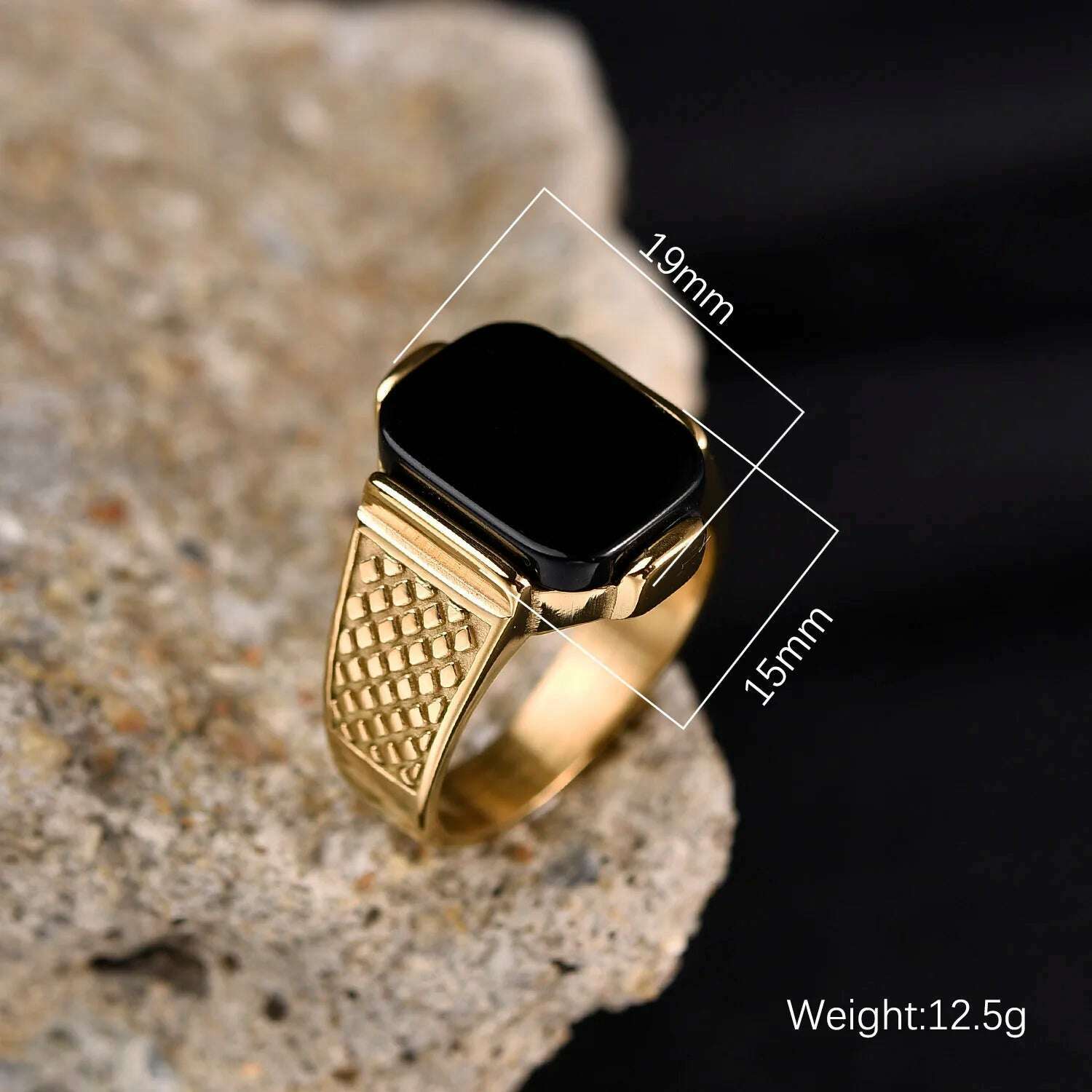 KIMLUD, Men's High Quality Vintage Stainless Steel Gemstone Styles 18K Gold Plated Ring Jewelry Professional Factory Made, KIMLUD Womens Clothes