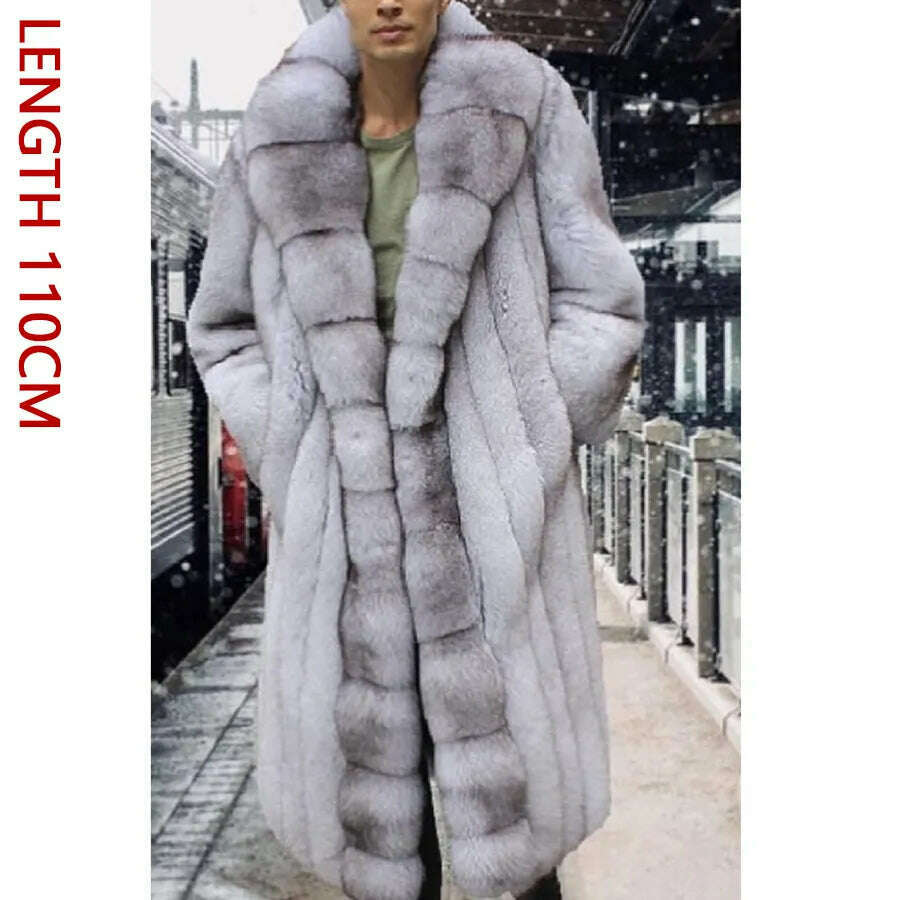 Men's Natural Fox Fur Coat Real Silver Fox Fur Large Collar Best Selling Men's Long Real Fur Coat 2023 - KIMLUD