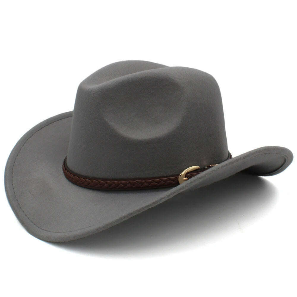 KIMLUD, Men's Outdoor Woolen Hat, European And American Cowboy Top Hat, Sun Shading Hat, Women's Summer Curled Brim Big Brim Hat, Light Grey / 57, KIMLUD Womens Clothes