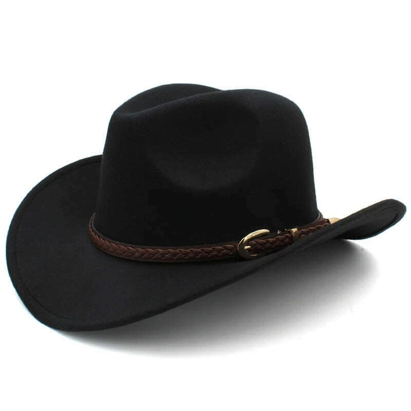 KIMLUD, Men's Outdoor Woolen Hat, European And American Cowboy Top Hat, Sun Shading Hat, Women's Summer Curled Brim Big Brim Hat, black / 57, KIMLUD Womens Clothes