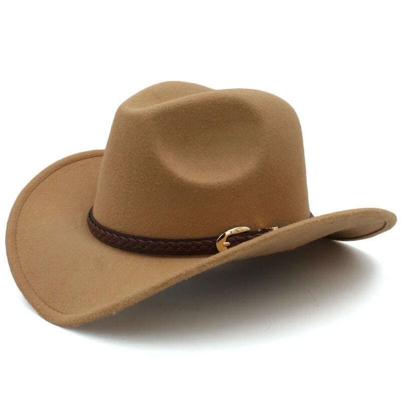 KIMLUD, Men's Outdoor Woolen Hat, European And American Cowboy Top Hat, Sun Shading Hat, Women's Summer Curled Brim Big Brim Hat, Khaki / 57, KIMLUD Womens Clothes
