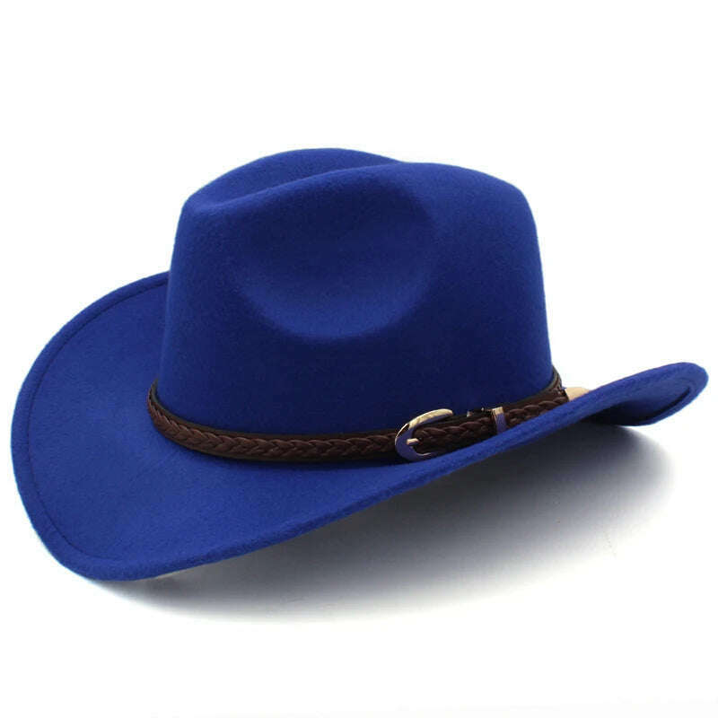 KIMLUD, Men's Outdoor Woolen Hat, European And American Cowboy Top Hat, Sun Shading Hat, Women's Summer Curled Brim Big Brim Hat, Blue / 57, KIMLUD Womens Clothes