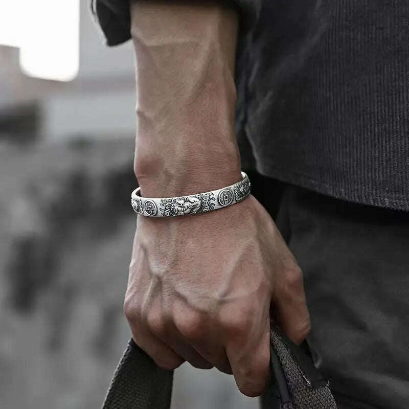 Men's Personalized Retro Ethnic Animal Pixiu Bangles Men Women Cuff Bracelets Casual Jewelry Gifts - KIMLUD