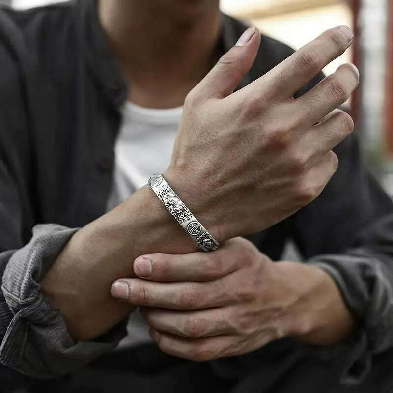 Men's Personalized Retro Ethnic Animal Pixiu Bangles Men Women Cuff Bracelets Casual Jewelry Gifts - KIMLUD