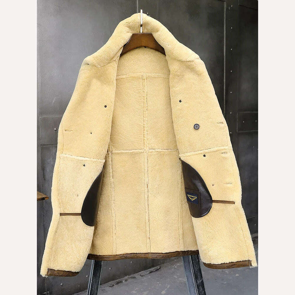 KIMLUD, Men's Plus size Fur Shearling Sheepskin Genuine Leather Long Coat Males Thick Winter Warm Handmade Aviator Coat Outerwear Jacket, KIMLUD Womens Clothes