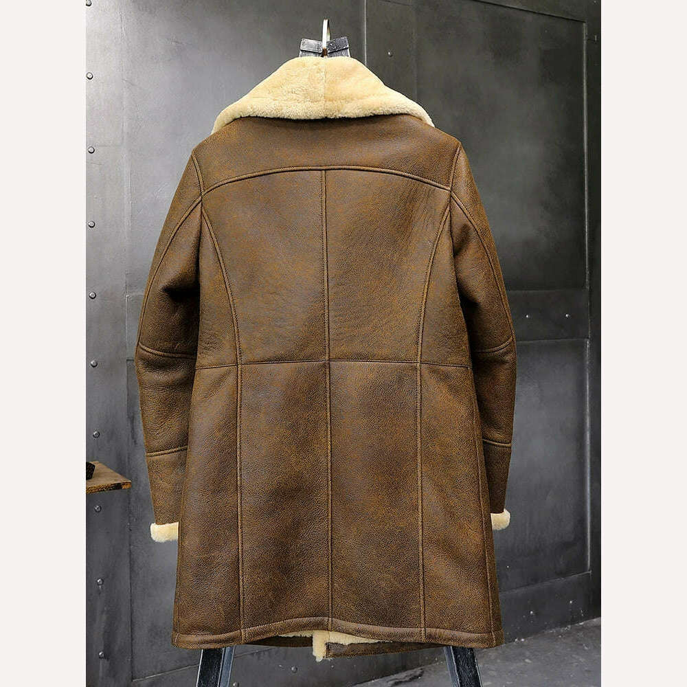 KIMLUD, Men's Plus size Fur Shearling Sheepskin Genuine Leather Long Coat Males Thick Winter Warm Handmade Aviator Coat Outerwear Jacket, KIMLUD Women's Clothes