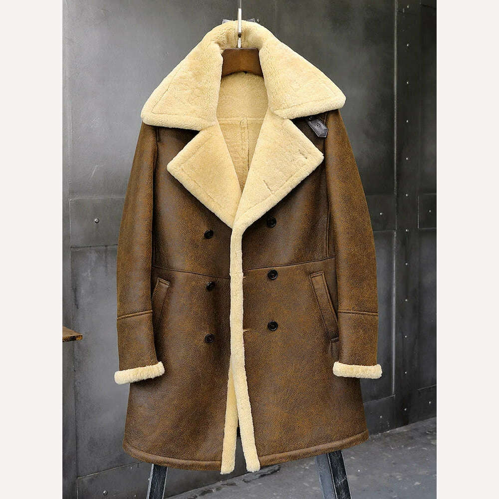 KIMLUD, Men's Plus size Fur Shearling Sheepskin Genuine Leather Long Coat Males Thick Winter Warm Handmade Aviator Coat Outerwear Jacket, KIMLUD Womens Clothes