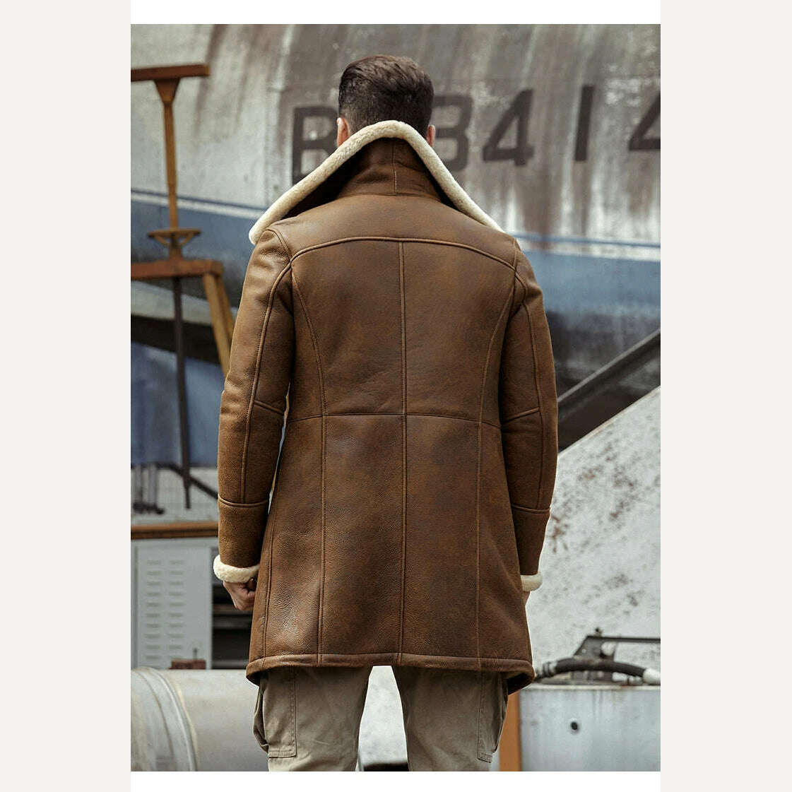 KIMLUD, Men's Plus size Fur Shearling Sheepskin Genuine Leather Long Coat Males Thick Winter Warm Handmade Aviator Coat Outerwear Jacket, KIMLUD Women's Clothes