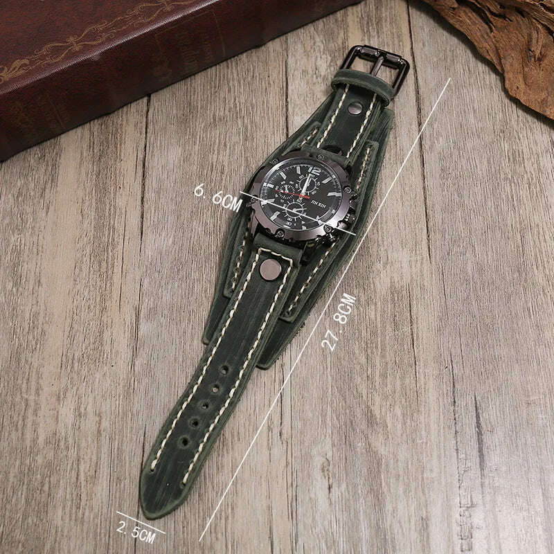 KIMLUD, Mens Quartz Watches Jessingshow Luxury Wristwatch 2023 Cowhide Watchband Punk Style Watch for Men Wide Genuine Leather Bracelets, KIMLUD Women's Clothes