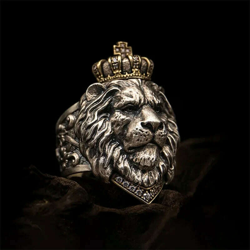 KIMLUD, Men's retro party creative domineering Lion King crown punk hip hop jewelry birthday boy exquisite fashion wholesale, KIMLUD Womens Clothes