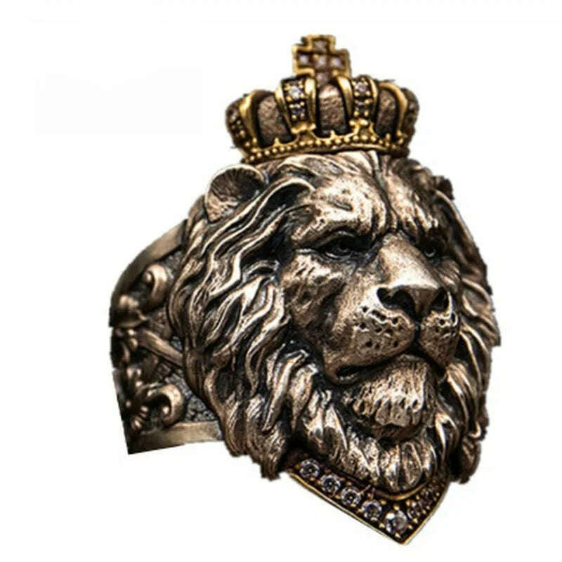 KIMLUD, Men's retro party creative domineering Lion King crown punk hip hop jewelry birthday boy exquisite fashion wholesale, KIMLUD Womens Clothes