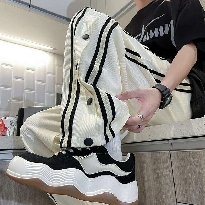 KIMLUD, Men's Sasual Loose Pants Wide Leg Pants Artistic Innovation Design Trend Spring Summer Youth Fashion Japanese Korean Fashion, 115-1-K6405-White / XXXL, KIMLUD APPAREL - Womens Clothes