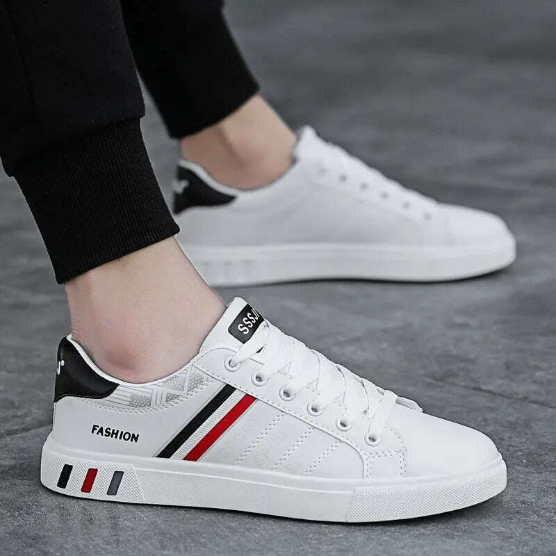 KIMLUD, Men's Sneakers Casual Sports Shoes for Men Lightweight PU Leather Breathable Shoe Mens Flat White Tenis Shoes Zapatillas Hombre, black white 02 / 39, KIMLUD Women's Clothes