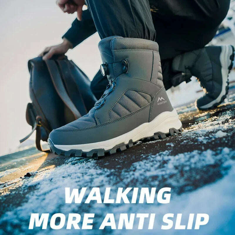 KIMLUD, Men's Snow Boots with Thick Fleece Women Ankle Boots Waterproof and Anti Slip Winter Fashion Travel Big Cotton Shoes Size 36-46, KIMLUD Womens Clothes