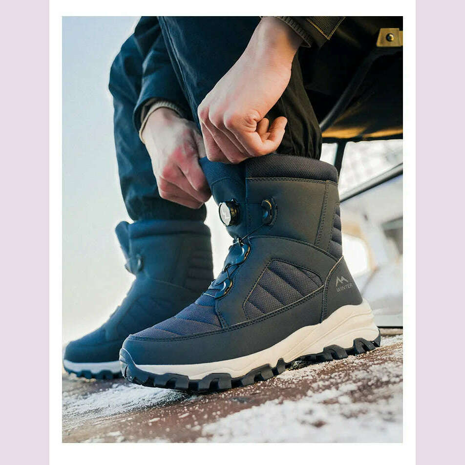 KIMLUD, Men's Snow Boots with Thick Fleece Women Ankle Boots Waterproof and Anti Slip Winter Fashion Travel Big Cotton Shoes Size 36-46, KIMLUD Womens Clothes