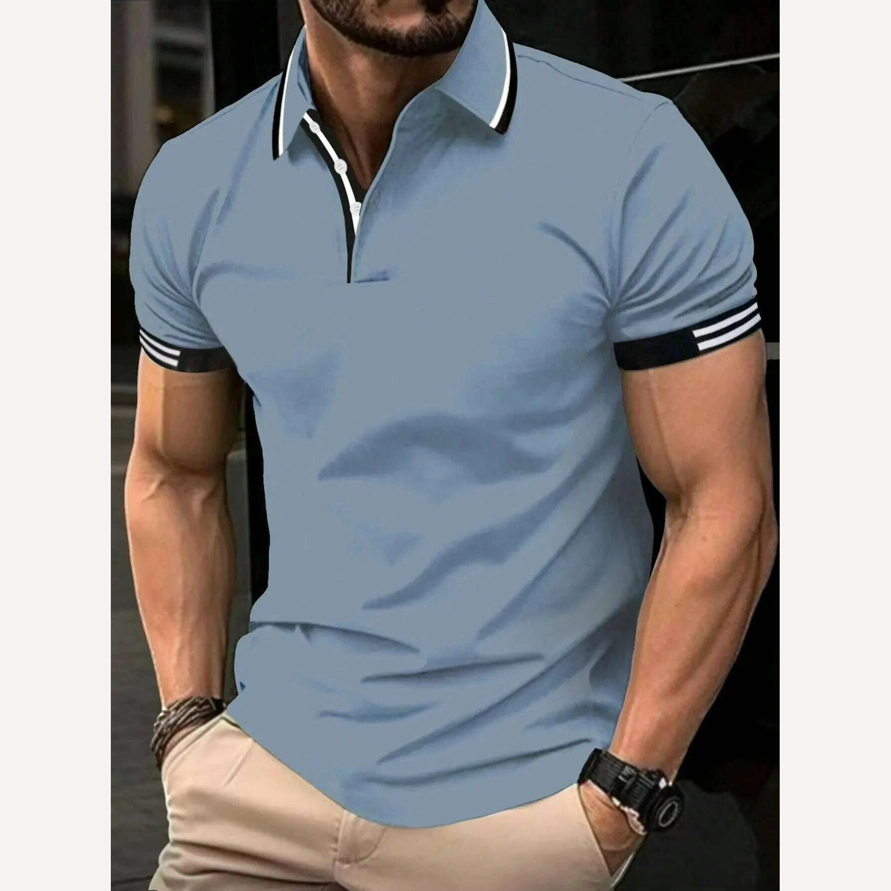 KIMLUD, Men's Solid Color Polo Shirt Short Sleeve High-Quality Casual Business Sports Luxury T-Shirt for Summer, S34PL0588 / S, KIMLUD APPAREL - Womens Clothes