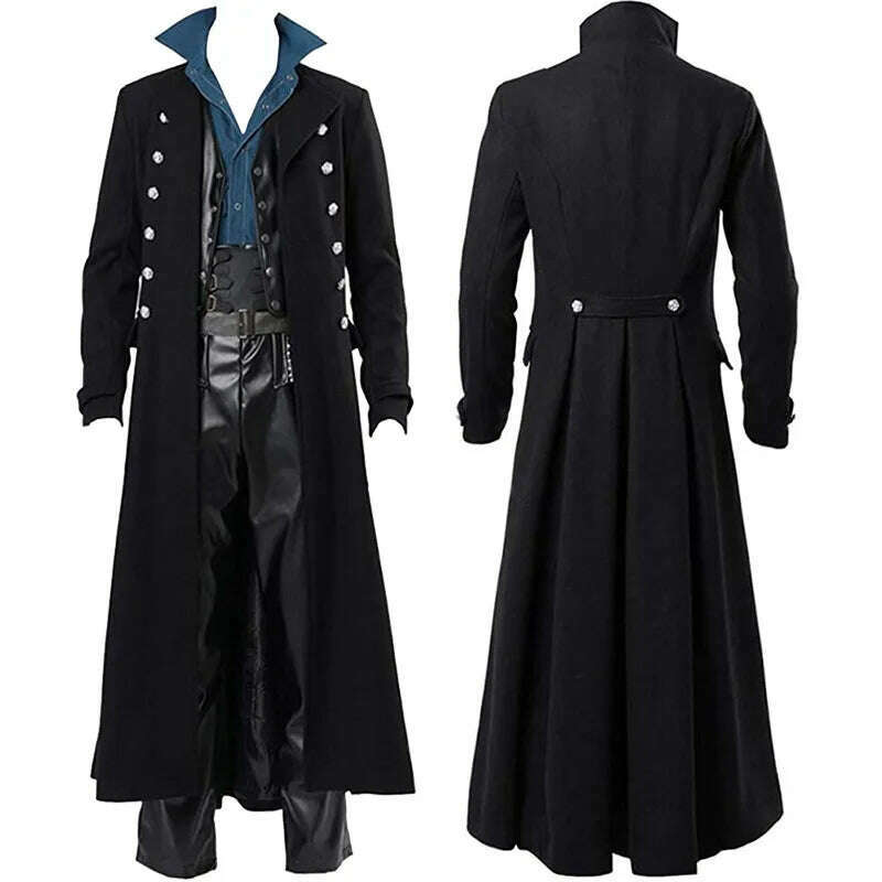 Mens Steampunk Medieval Tailcoat Long Jacket Vintage Gothic Victorian Frock Coat Uniform Halloween Cosplay Costume Abrigo Hombre, KIMLUD Women's Clothes