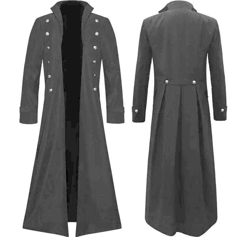 KIMLUD, Mens Steampunk Medieval Tailcoat Long Jacket Vintage Gothic Victorian Frock Coat Uniform Halloween Cosplay Costume Abrigo Hombre, Black / S, KIMLUD Women's Clothes