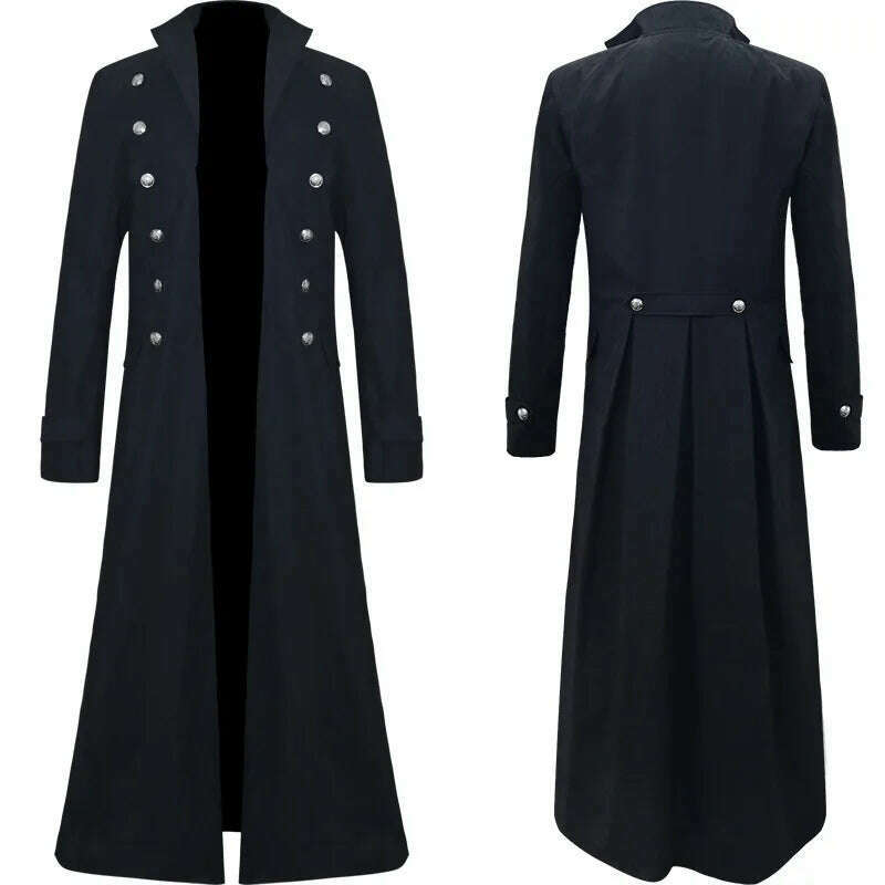 KIMLUD, Mens Steampunk Medieval Tailcoat Long Jacket Vintage Gothic Victorian Frock Coat Uniform Halloween Cosplay Costume Abrigo Hombre, Navy / S, KIMLUD Women's Clothes