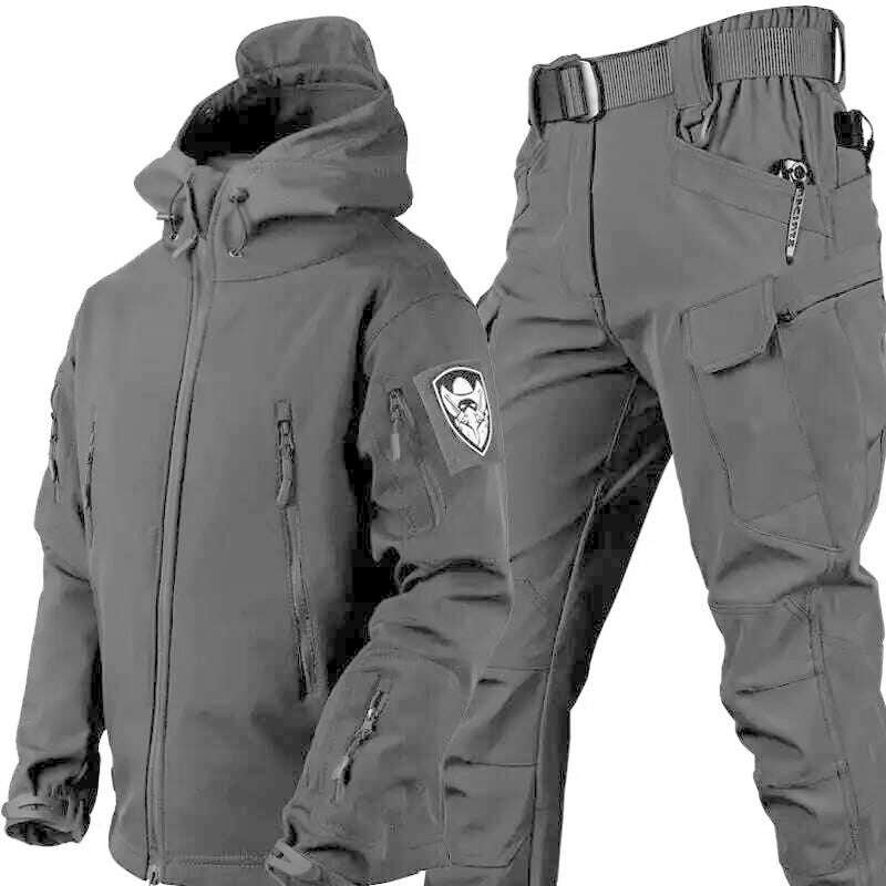 KIMLUD, Men's Tactical Military Camo Jacket and Pants Set, Thick Coat, Soft Shell, Large Size Jacket, Outdoor, Shark Skin, Winter, Autum, Black / 4XL / United States, KIMLUD APPAREL - Womens Clothes