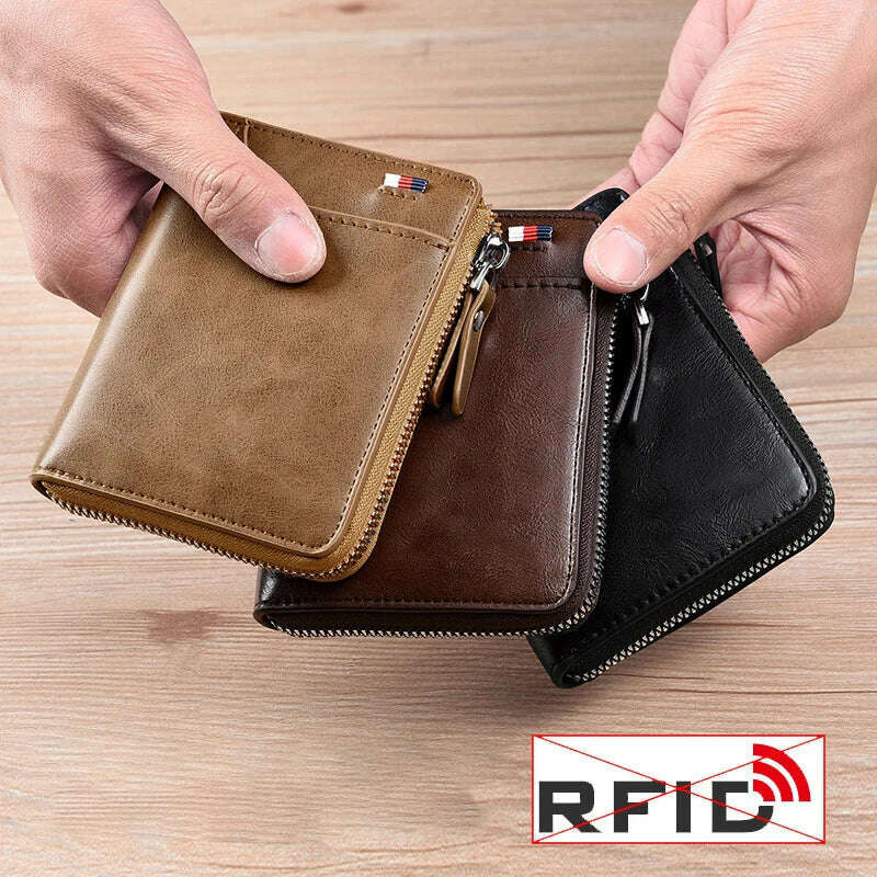 KIMLUD, Mens Wallet Leather Business Card Holder Zipper Purse Luxury Wallets for Men RFID Protection Purses Carteira Masculina Luxury, KIMLUD Womens Clothes