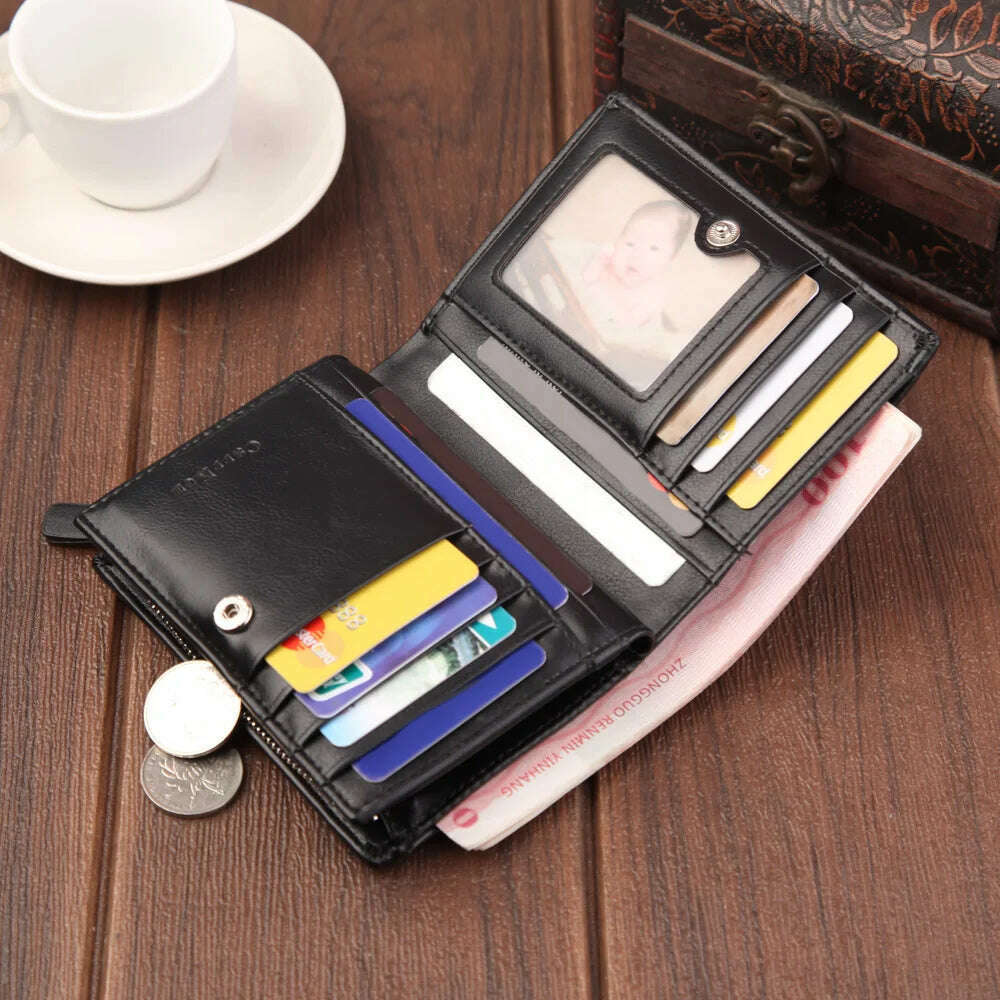 Men's Wallet Short RFID Anti Demagnetization Buckle Zipper Coin Bag US Dollar Clip Anti-Theft Brush Passport Bank Card Holder - KIMLUD