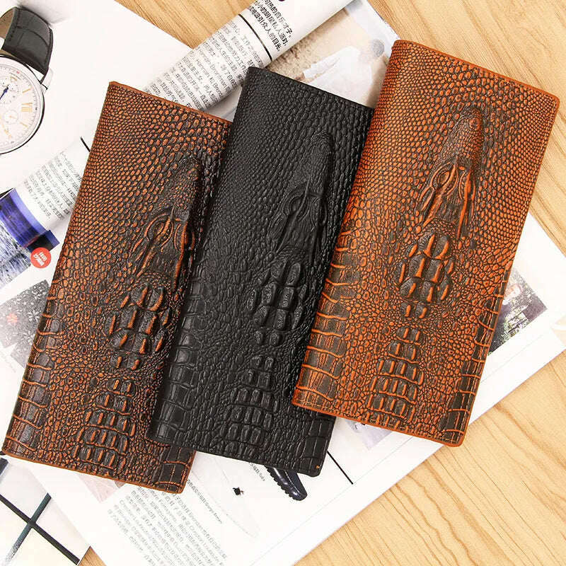 Men's Wallets Alligators carteras Thin mens wallet PU leather clutch made of Crocodile Pattern Long purse portafoglio uomo - KIMLUD