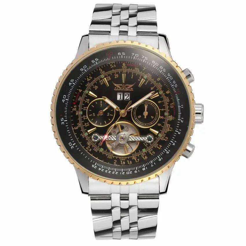 KIMLUD, Mens Watches Top Brand Luxury JARAGAR Men Military Sport Wristwatch Automatic Mechanical Tourbillon Watch relogio masculino, black gold, KIMLUD APPAREL - Womens Clothes