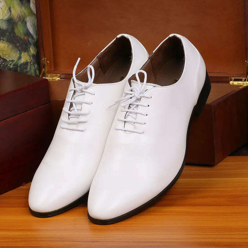 KIMLUD, Men's White Dress Shoes Leather Oxford Style for Wedding Formal Suit Short Boots Eye-Catching Design, KIMLUD Womens Clothes