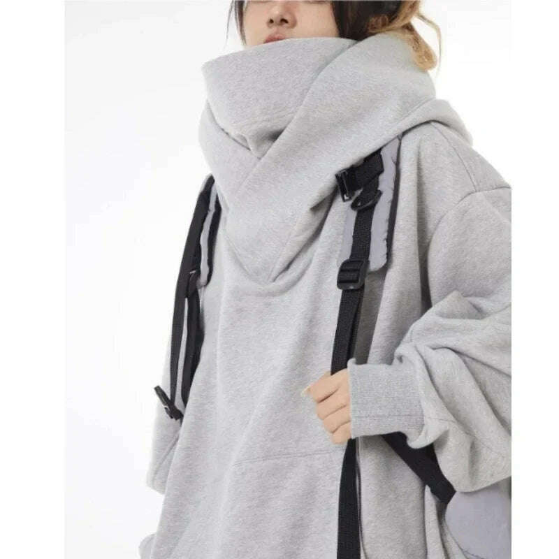 Mens Womens High Collar Hooded Sweatshirt Social Horror American Style Coat Harajuku Hiphop Streetwear Fleece Loose Couple Tops - KIMLUD