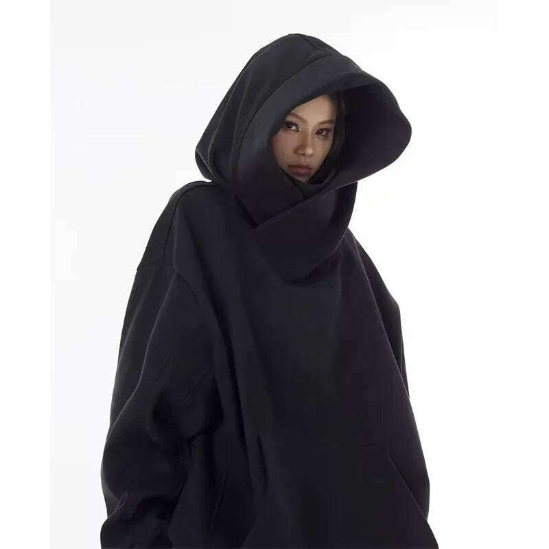 Mens Womens High Collar Hooded Sweatshirt Social Horror American Style Coat Harajuku Hiphop Streetwear Fleece Loose Couple Tops - KIMLUD