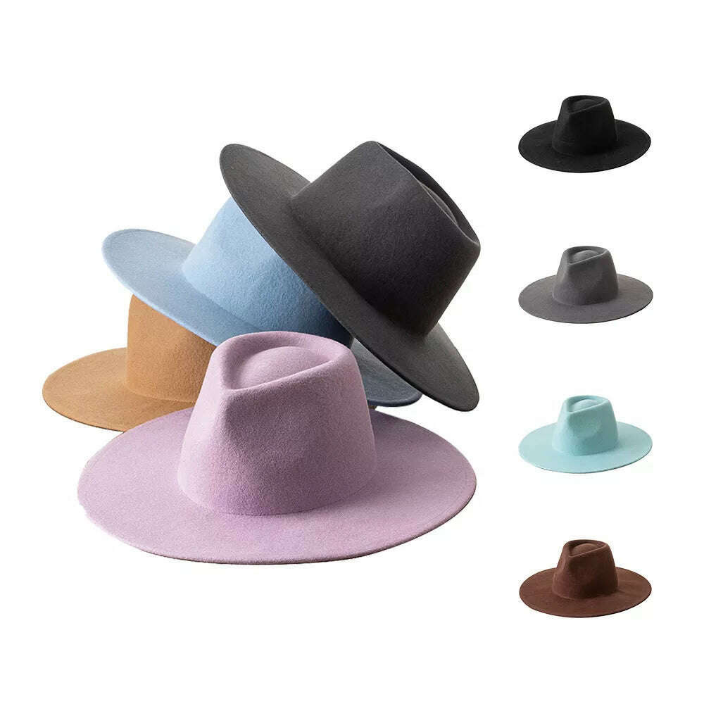 KIMLUD, Mens Womens Pure Wool Fedora Panama Hats Wide Brim Trilby Felt Hat Party Gentleman Hat Multicolor Outdoor Hat, KIMLUD Women's Clothes