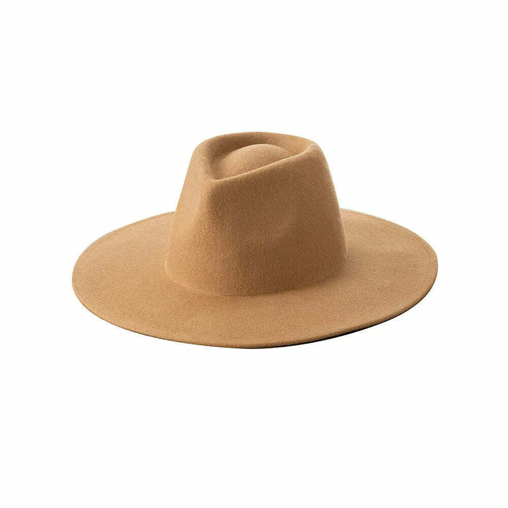 KIMLUD, Mens Womens Pure Wool Fedora Panama Hats Wide Brim Trilby Felt Hat Party Gentleman Hat Multicolor Outdoor Hat, Khaki, KIMLUD Womens Clothes