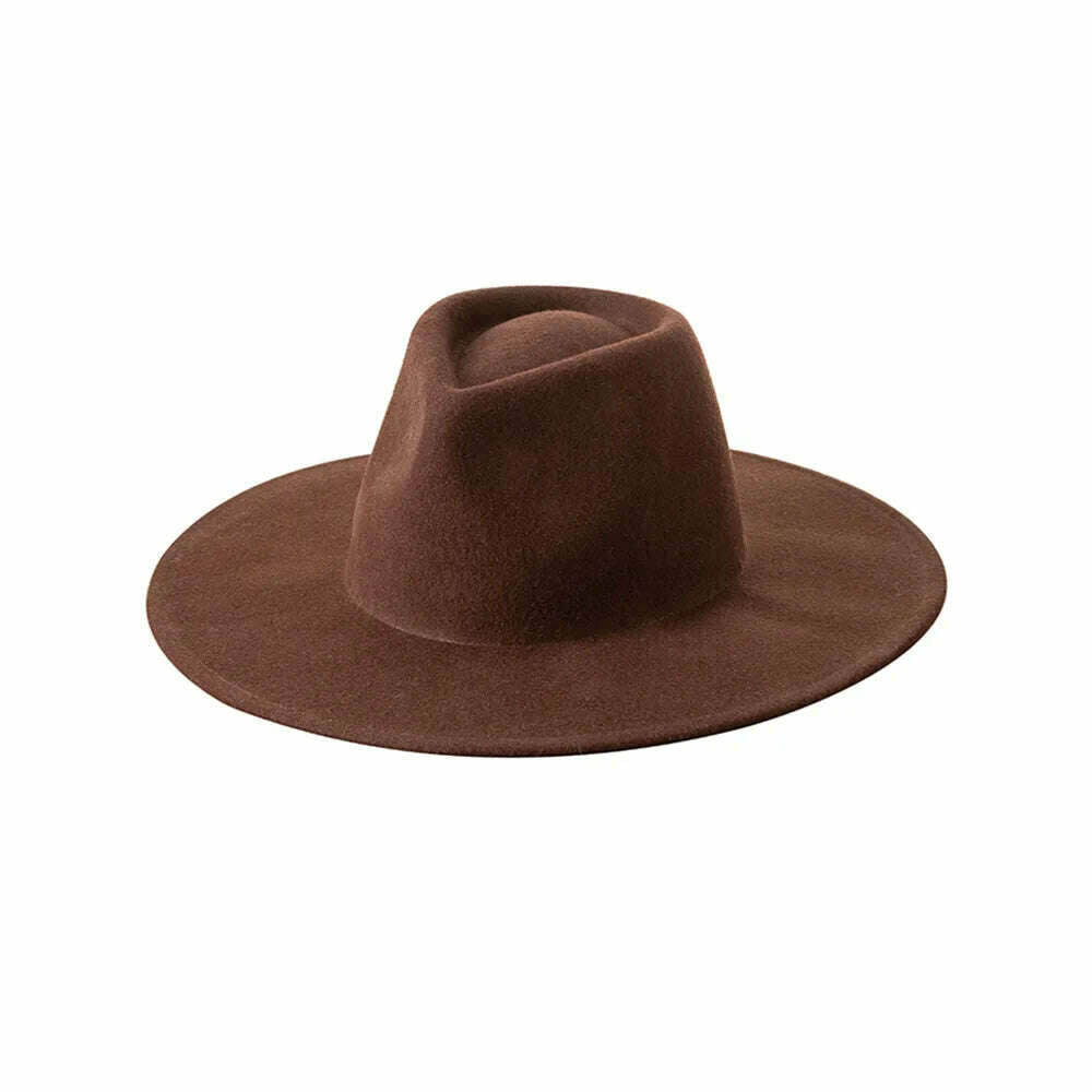 KIMLUD, Mens Womens Pure Wool Fedora Panama Hats Wide Brim Trilby Felt Hat Party Gentleman Hat Multicolor Outdoor Hat, Light Brown, KIMLUD Womens Clothes