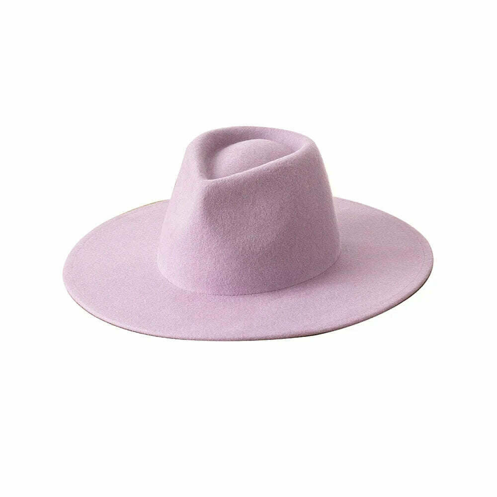 KIMLUD, Mens Womens Pure Wool Fedora Panama Hats Wide Brim Trilby Felt Hat Party Gentleman Hat Multicolor Outdoor Hat, Light Purple, KIMLUD Womens Clothes