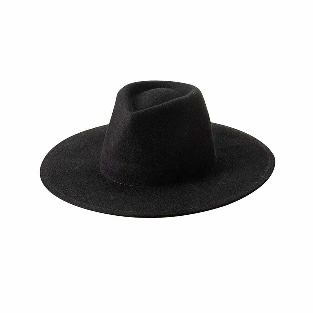 KIMLUD, Mens Womens Pure Wool Fedora Panama Hats Wide Brim Trilby Felt Hat Party Gentleman Hat Multicolor Outdoor Hat, Black, KIMLUD Womens Clothes