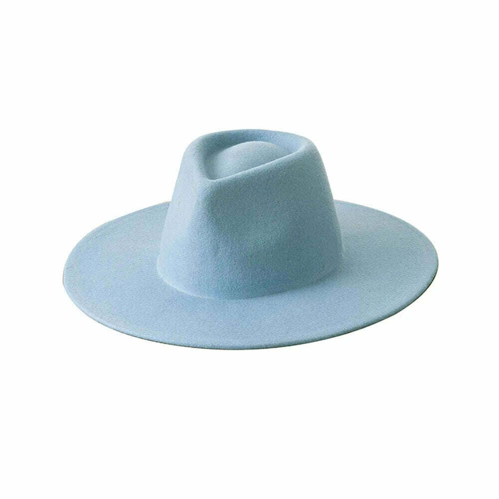KIMLUD, Mens Womens Pure Wool Fedora Panama Hats Wide Brim Trilby Felt Hat Party Gentleman Hat Multicolor Outdoor Hat, Sky Blue, KIMLUD Womens Clothes