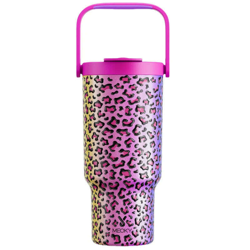 Meoky 32oz Tumbler with Carry Handle Multiple Prints Stainless Steel Insulated Vacuum Coffee Mug Thermal Milk Tea Travel Car Mug - KIMLUD