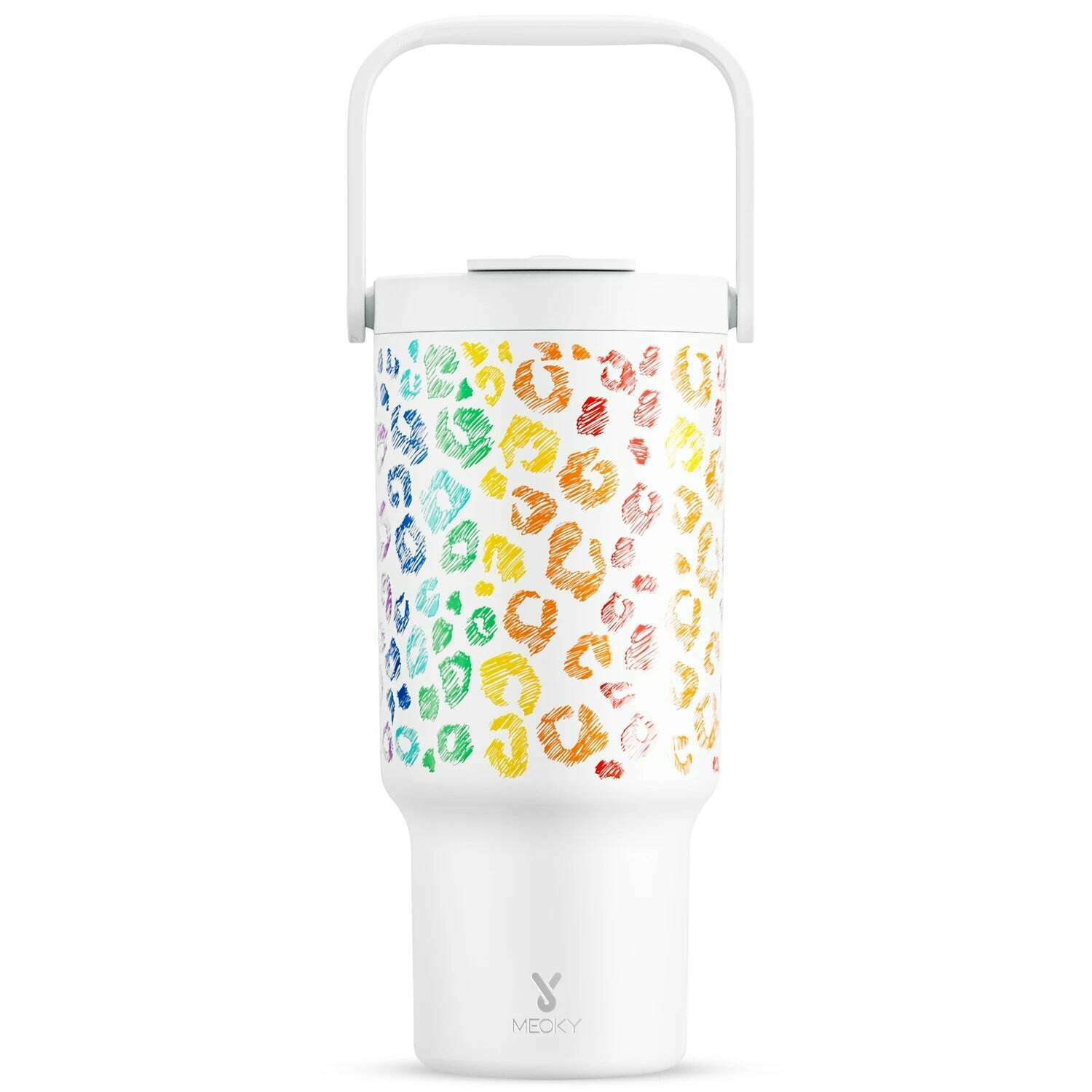 Meoky 32oz Tumbler with Carry Handle Multiple Prints Stainless Steel Insulated Vacuum Coffee Mug Thermal Milk Tea Travel Car Mug - KIMLUD