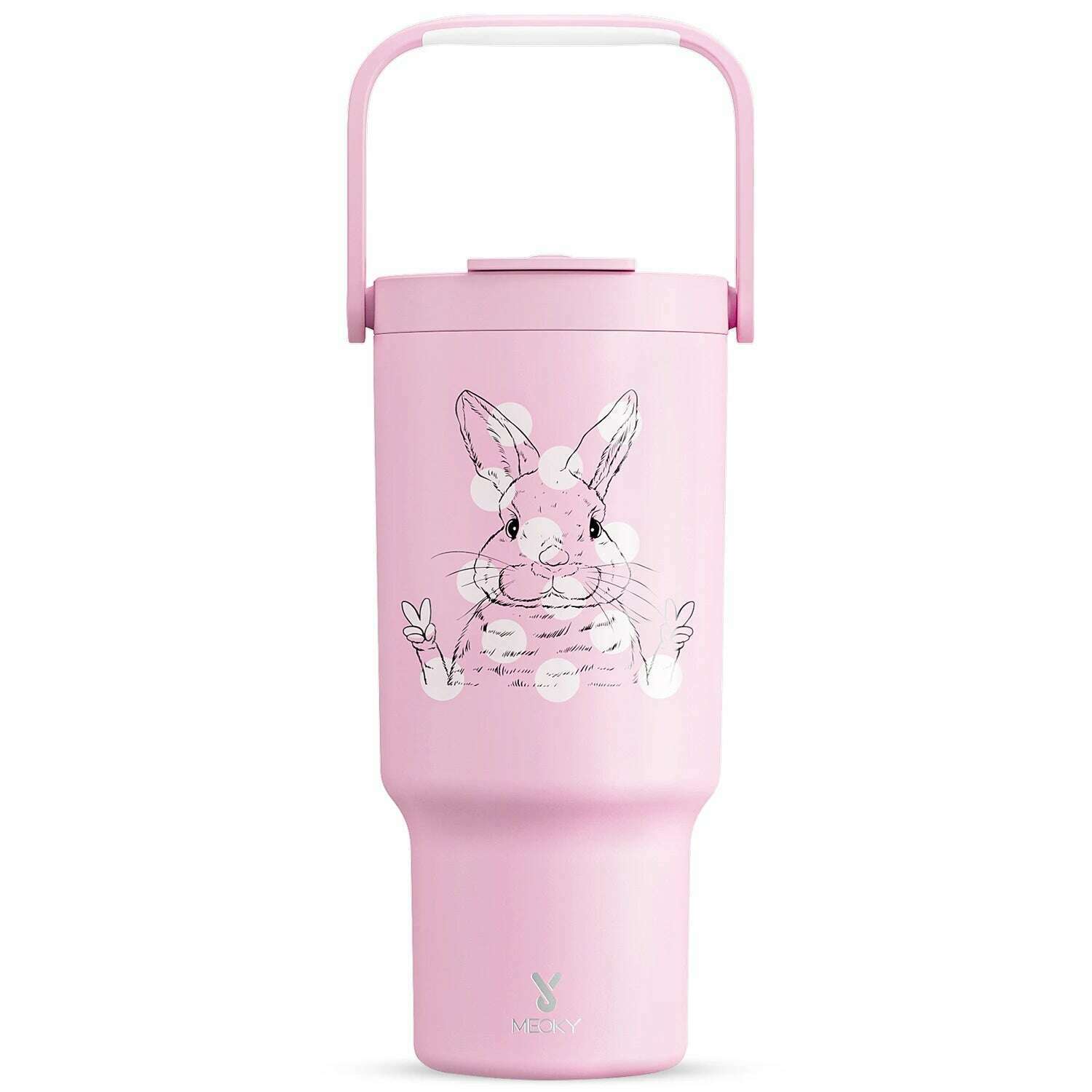 Meoky 32oz Tumbler with Carry Handle Multiple Prints Stainless Steel Insulated Vacuum Coffee Mug Thermal Milk Tea Travel Car Mug - KIMLUD