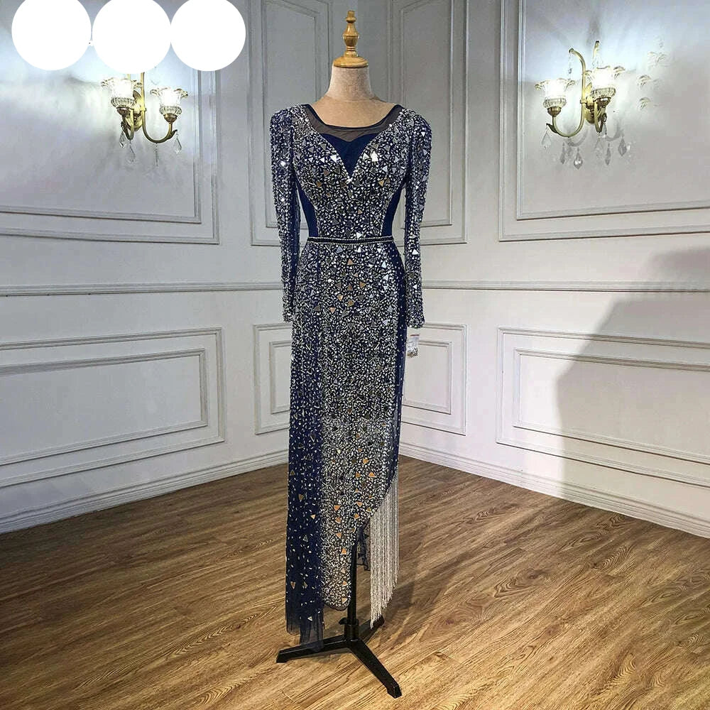 Mermaid Luxury Blue Silver Evening Dresses Gowns 2023 Split Elegant Sparkle Sexy For Women Party BLA71050 Serene Hill - KIMLUD