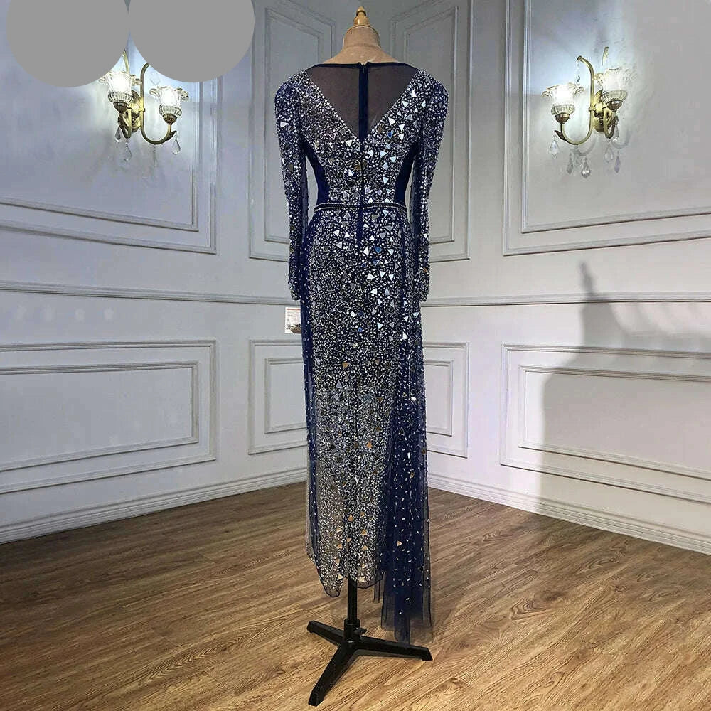 Mermaid Luxury Blue Silver Evening Dresses Gowns 2023 Split Elegant Sparkle Sexy For Women Party BLA71050 Serene Hill - KIMLUD