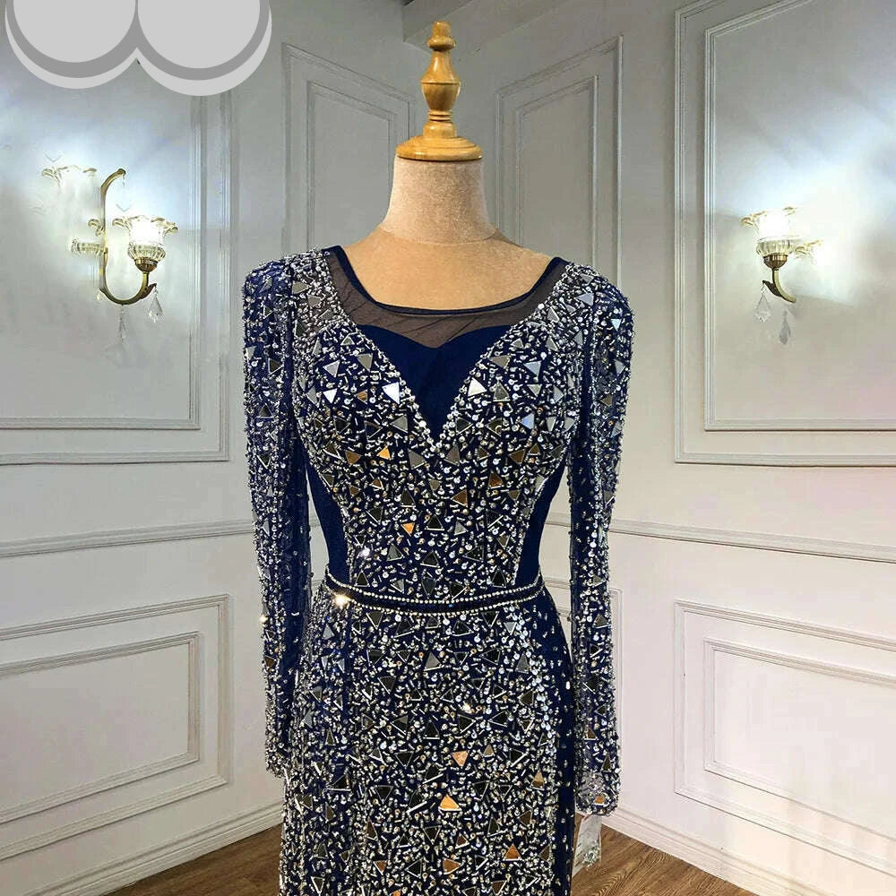 Mermaid Luxury Blue Silver Evening Dresses Gowns 2023 Split Elegant Sparkle Sexy For Women Party BLA71050 Serene Hill - KIMLUD