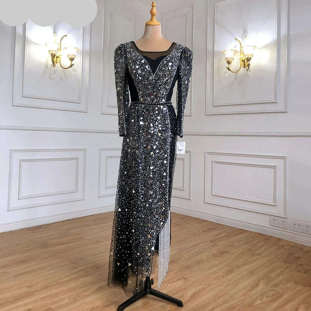 Mermaid Luxury Blue Silver Evening Dresses Gowns 2023 Split Elegant Sparkle Sexy For Women Party BLA71050 Serene Hill - KIMLUD
