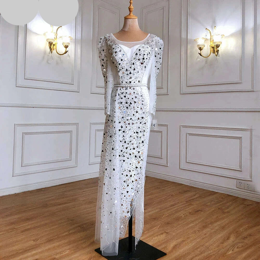 Mermaid Luxury Blue Silver Evening Dresses Gowns 2023 Split Elegant Sparkle Sexy For Women Party BLA71050 Serene Hill - KIMLUD