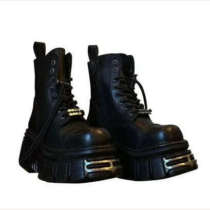 KIMLUD, metal punk Boots Fashion Ankle Boots Women Autumn Winter Shoes Platform Boots Ladies Lace Up Motorcycle Booties Zapatos De Mujer, KIMLUD Womens ClothesKIMLUD, metal punk Boots Fashion Ankle Boots Women Autumn Winter Shoes Platform Boots Ladies Lace Up Motorcycle Booties Zapatos De Mujer, Black / 35, KIMLUD APPAREL - Womens Clothes