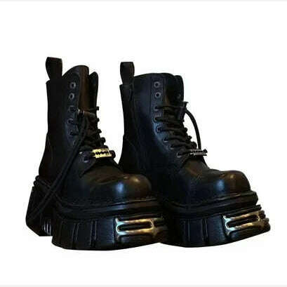 KIMLUD, metal punk Boots Fashion Ankle Boots Women Autumn Winter Shoes Platform Boots Ladies Lace Up Motorcycle Booties Zapatos De Mujer, KIMLUD Womens Clothes