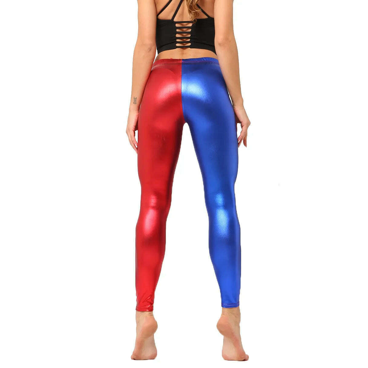 KIMLUD, Metallic Color PU Leggings Women Faux Leather Pants Dancing Party Pant Sexy Night Club Skinny Costume Pants Tight Trousers, Red blue / One size 50kg below, KIMLUD Women's Clothes