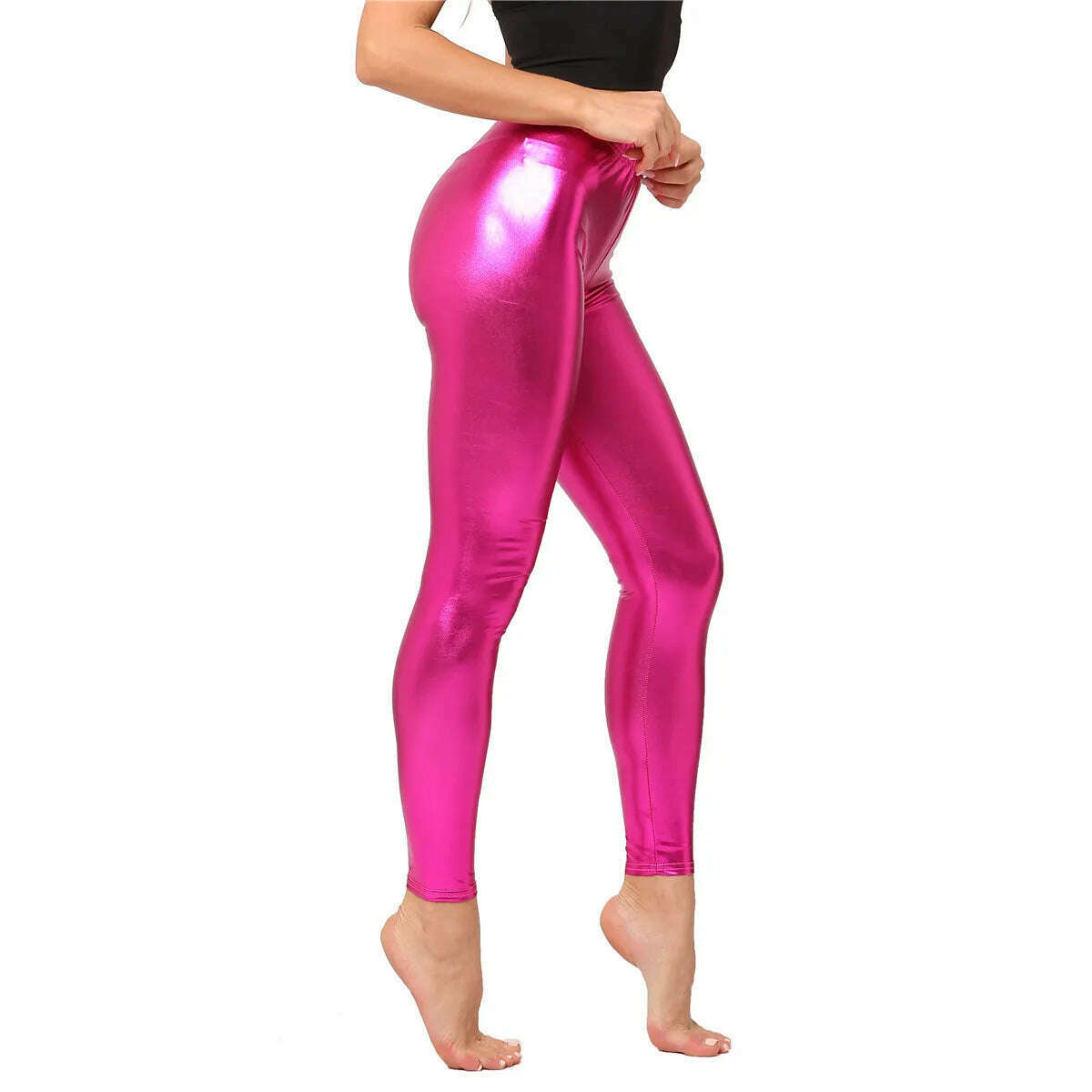 KIMLUD, Metallic Color PU Leggings Women Faux Leather Pants Dancing Party Pant Sexy Night Club Skinny Costume Pants Tight Trousers, KIMLUD Womens Clothes