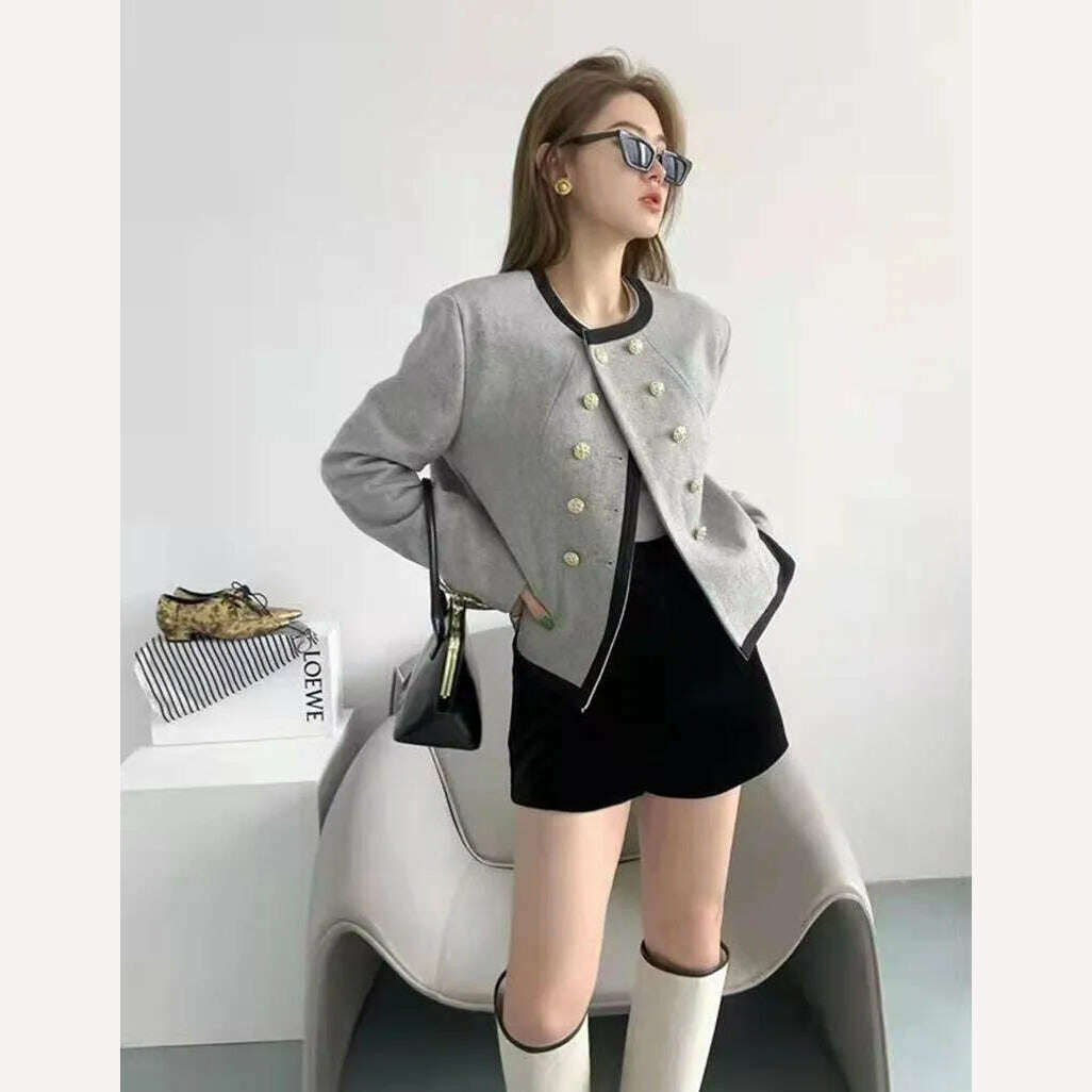 KIMLUD, MEXZT Jackets Women Elegant Cropped Tweed Blazers Office Lady Korean Short Irregular Suit Coat Tops Vintage Casual Outerwear New, KIMLUD Women's Clothes